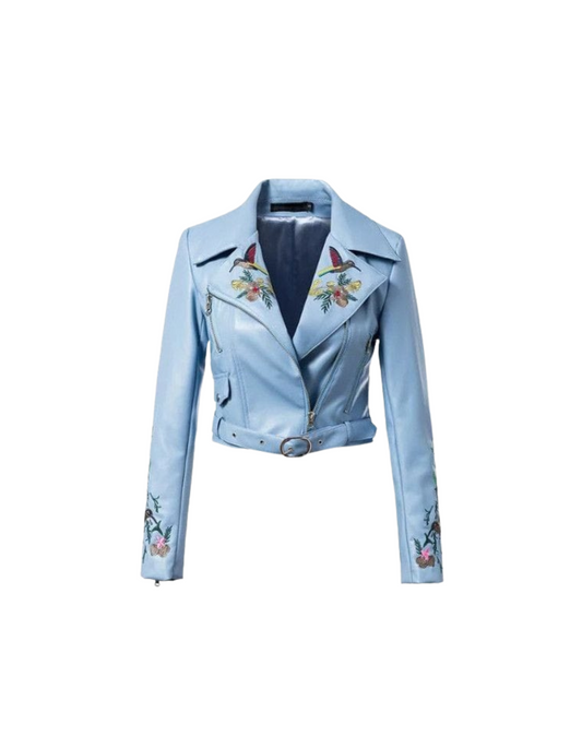 Turquoise Women's Cropped Leather Jacket